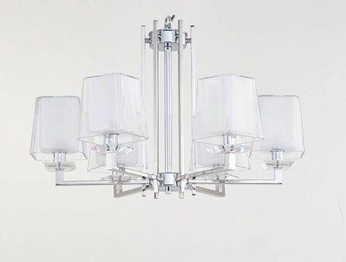 Люстра подвесная 4706/C Newport прозрачная белая на 6 ламп, основание хром в стиле модерн 