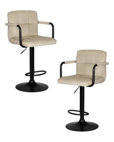 Стул барный набор 2 шт. SET-2 5011_BlackBase-LM KRUGER ARM BLACK, цвет сиденья бежевый вельвет (LAR-E2041-04), цвет основания черный Dobrin, /экокожа, ножки/металл/чёрный, размеры - 920*1130***510*490 Стул барный набор 2 шт. SET-2 5011_BlackBase-LM KRUGER ARM BLACK, цвет сиденья бежевый вельвет (LAR-E2041-04), цвет основания черный Dobrin, /экокожа, ножки/металл/чёрный, размеры - 920*1130***510*490