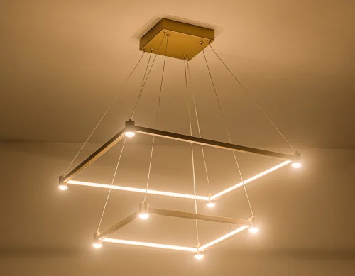 Люстра подвесная LED FL5599 Ambrella light золотая на 1 лампа, основание золотое в стиле современный хай-тек квадраты фото 4