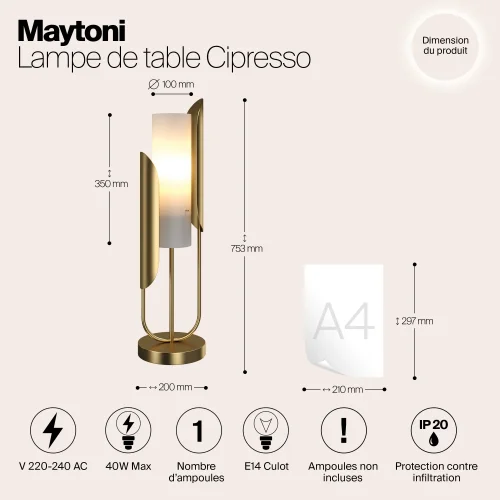 Настольная лампа Сipresso Z014TL-01G Maytoni белая на 1 лампу, основание золотое металл в стиле современный фото 5