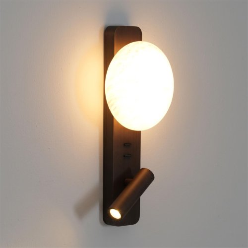 Бра с выключателем LED Albergo 7163/9WL Odeon Light белый на 2 лампы, основание коричневое в стиле хай-тек для чтения фото 4