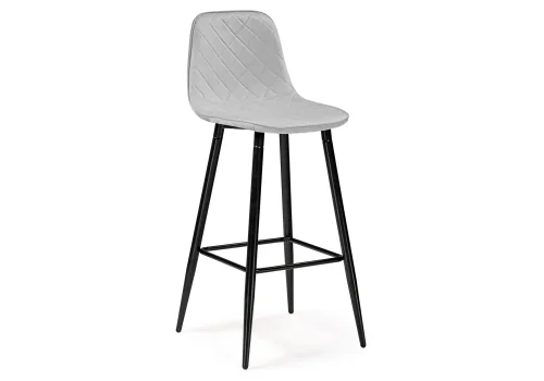 Барный стул Capri light gray / black 15129 Woodville, серый/велюр, ножки/металл/чёрный, размеры - ****435*490