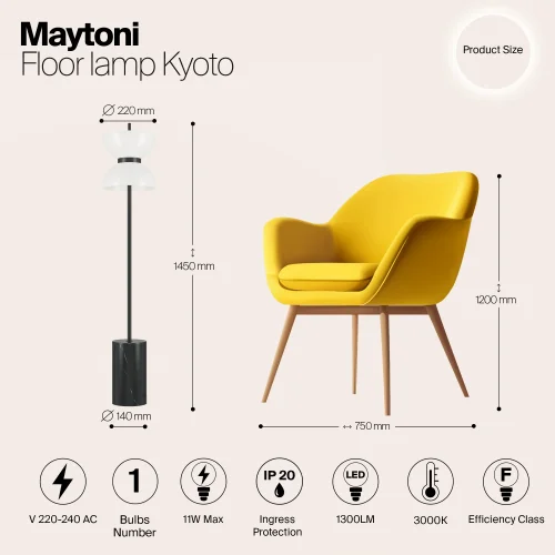 Торшер LED Kyoto MOD178FL-L11B3K Maytoni белый на 1 лампу, основание чёрное в стиле современный фото 6