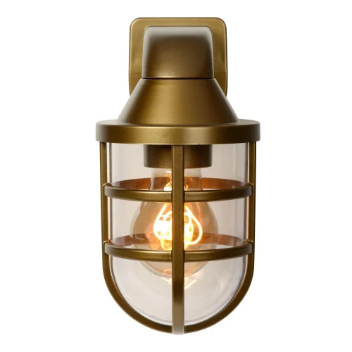 Настенный светильник Lewis 29899/01/02 Lucide уличный IP44 латунь матовый золото 1 лампа, плафон янтарный прозрачный в стиле современный E27 фото 4