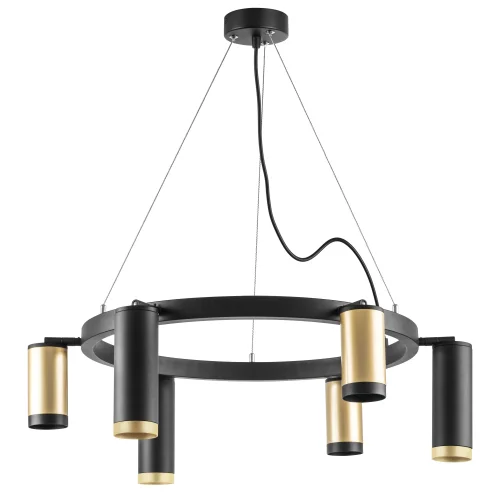 Люстра подвесная Rullo LR01640387370 Lightstar золотая чёрная на 6 ламп, основание чёрное в стиле хай-тек 