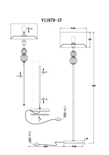 Торшер Brumi V11879-1F Moderli серый на 1 лампу, основание хром в стиле классический современный фото 3 Торшер Brumi V11879-1F Moderli серый на 1 лампу, основание хром в стиле классический современный фото 3