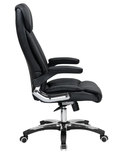 Офисное кресло для руководителей 107B-LMR RONALD, цвет чёрный Dobrin, чёрный/экокожа, ножки/металл/хром, размеры - 1130*1190***720*720 фото 3