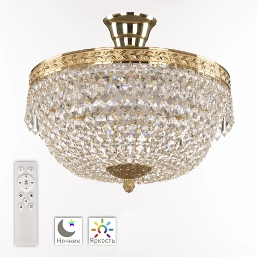 Люстра потолочная LED с пультом хрустальная 19011/35IV/LED-DIM G Bohemia Ivele Crystal прозрачная на 1 лампа, основание золотое в стиле классический с пультом sp