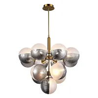 Люстра подвесная Aveiro SLE1096-203-13 Evoluce прозрачная белая на 13 ламп, основание матовое золото в стиле современный шар