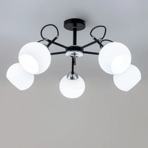 Люстра потолочная Стивен CL141251 Citilux белая на 5 ламп, основание чёрное в стиле современный шар фото 2