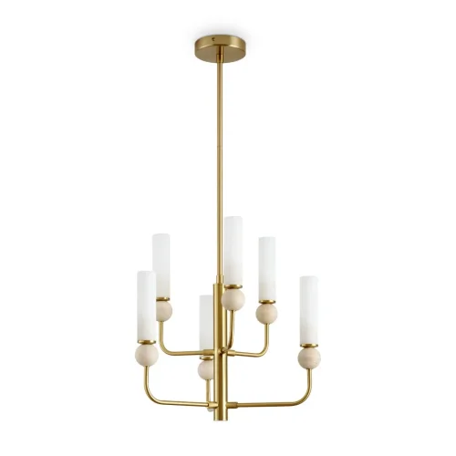 Люстра на штанге Sunspot FR5482CL-06BS1 Freya белая на 6 ламп, основание латунь в стиле современный фото 7