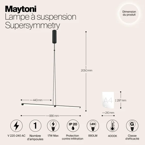 Светильник подвесной LED Supersymmetry P096PL-L11BK Maytoni чёрный на 1 лампу, основание чёрное в стиле современный хай-тек минимализм трубочки фото 9