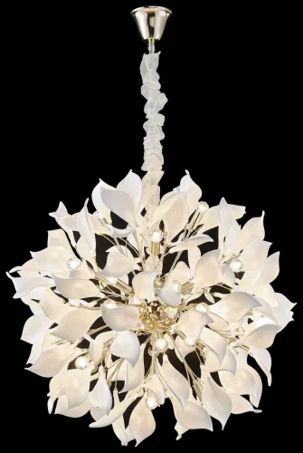 Люстра подвесная Miranda WE123.40.303 Wertmark белая на 40 ламп, основание золотое в стиле флористика современный ветви