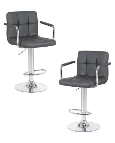 Стул барный набор 2 шт. SET-2 5011-LM KRUGER ARM, цвет сиденья серый, цвет основания хром Dobrin, /экокожа, ножки/металл/хром, размеры - 920*1130***515*490