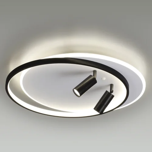 Люстра потолочная LED с пультом Naoko 5603/75CL Lumion чёрная белая на 1 лампа, основание белое в стиле минимализм с пультом кольца фото 2