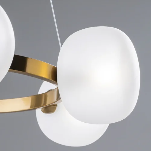 Люстра подвесная Donuts FR5444PL-06BS Freya белая на 6 ламп, основание латунь в стиле современный арт-деко молекула шар фото 8