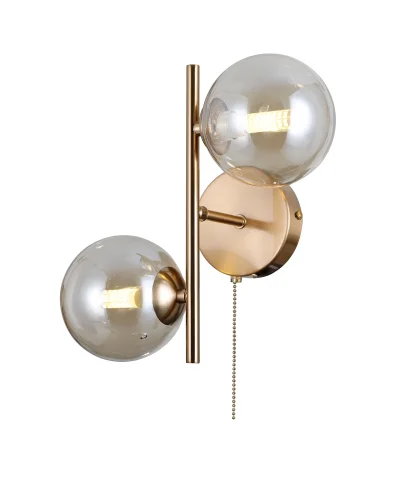 Бра с выключателем Molly V10787-2W Moderli янтарный прозрачный на 2 лампы, основание золотое в стиле современный молекула шар фото 2