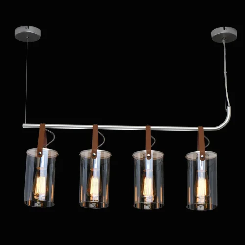 Светильник подвесной Тетро 673014604 DeMarkt прозрачный янтарный 4 лампы, основание серебряное в стиле современный  фото 2