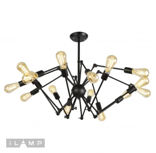 Люстра подвесная Spider Loft212-16 iLamp без плафона на 16 ламп, основание чёрное в стиле лофт  фото 2