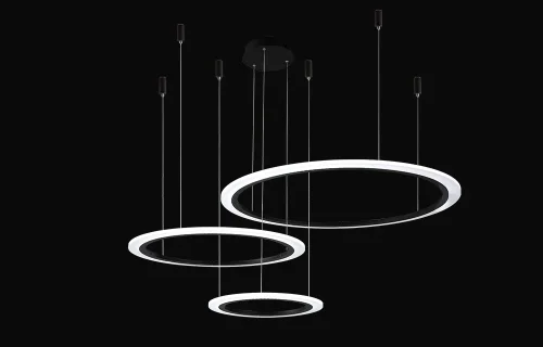 Люстра подвесная LED с пультом MANZANA SP67W LED D400+600+800 BLACK Crystal Lux белая на 1 лампу, основание чёрное в стиле современный с пультом кольца фото 3