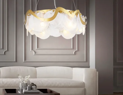 Люстра подвесная TR5326 Ambrella light белая на 6 ламп, основание золотое в стиле классический современный  фото 2