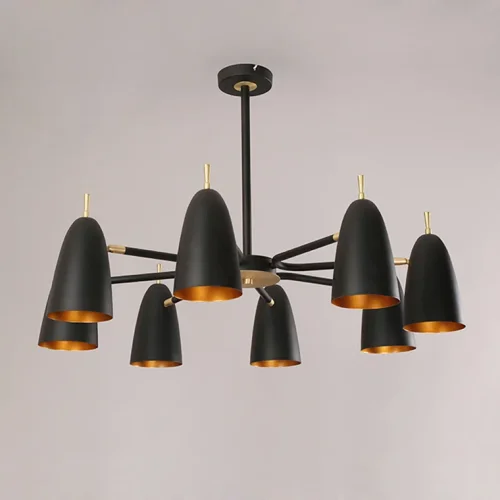 Люстра на штанге PINNACLE D86 Black 195497-26 ImperiumLoft чёрная на 8 ламп, основание золотое в стиле современный 