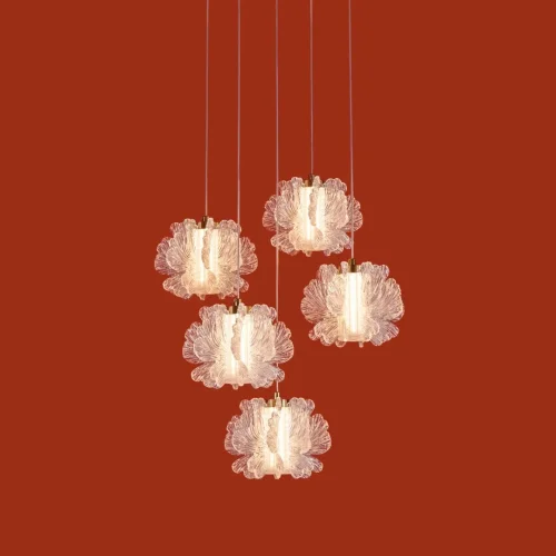 Светильник подвесной LED Flower FR5579PL-L40BS Freya прозрачный на 1 лампу, основание латунь в стиле современный каскад фото 14