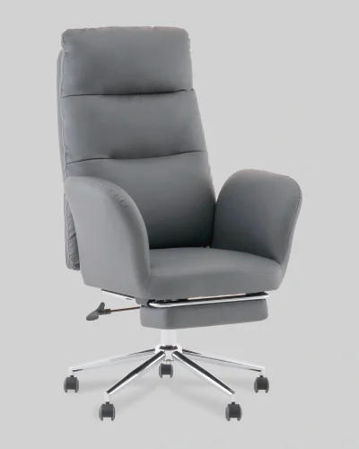 Кресло руководителя TopChairs Solid с оттоманкой, серый УТ000040807 Stool Group, серый/экокожа, ножки/металл/хром, размеры - 1200*1280****