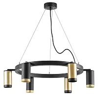 Люстра подвесная Rullo LR01640337370 Lightstar золотая чёрная на 6 ламп, основание чёрное в стиле хай-тек 