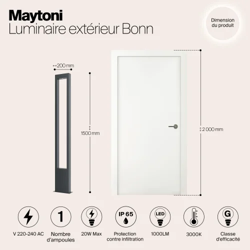 Парковый светильник LED Bonn O425FL-L20GF Maytoni уличный IP65 чёрный на 1 лампу, плафон чёрный в стиле современный LED фото 7