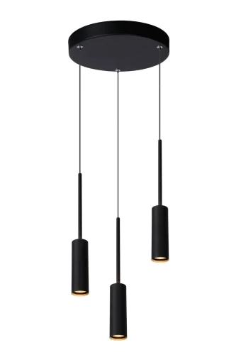 Светильник подвесной LED Tubule 24401/21/30 Lucide чёрный на 3 лампы, основание чёрное в стиле современный каскад трубочки