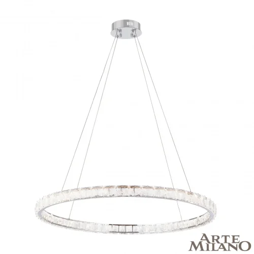 Люстра подвесная LED с пультом AM-Venezia 311311/D800 NI Arte Milano прозрачная на 1 лампу, основание никель в стиле современный кольца с пультом фото 2