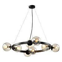 Люстра подвесная Fishers LSP-8797 Lussole янтарная на 8 ламп, основание чёрное в стиле лофт модерн шар
