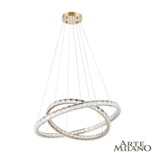 Люстра подвесная LED с пультом AM-Venezia 311311/D800-D600 GD Arte Milano прозрачная на 1 лампу, основание золотое в стиле современный кольца с пультом фото 2