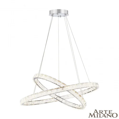 Люстра подвесная LED с пультом AM-Venezia 311311/D800-D600 NI Arte Milano прозрачная на 1 лампу, основание никель в стиле современный кольца с пультом