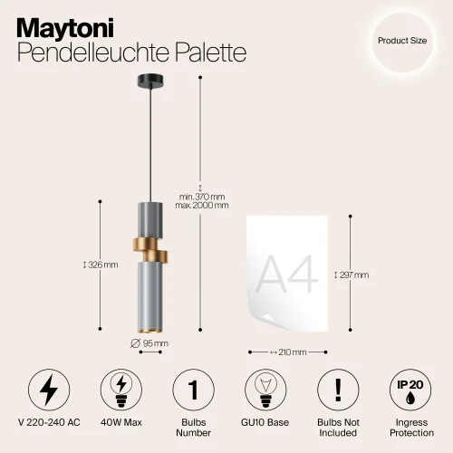 Светильник подвесной Palette MOD303PL-01CFL2 Maytoni серый золотой на 1 лампу, основание чёрное в стиле современный трубочки фото 5