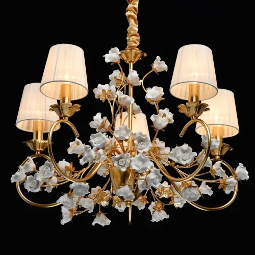 Люстра подвесная Сицилия 282011905 Chiaro белая на 5 ламп, основание золотое в стиле классический флористика  фото 2