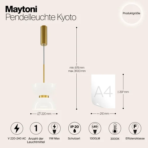 Светильник подвесной LED Kyoto MOD178PL-L11G3K Maytoni белый на 1 лампу, основание золотое в стиле современный арт-деко фото 14