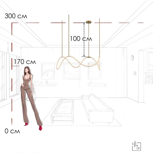 Светильник подвесной LED Thread 10388P/C Brass LOFT IT белый на 1 лампу, основание бронзовое в стиле современный хай-тек минимализм гибкий неон фото 8