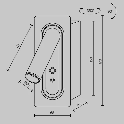 Бра с выключателем LED MOD495WL-L3B3K Axiom Maytoni чёрный на 1 лампу, основание чёрное в стиле современный хай-тек встраиваемый для чтения usb фото 7