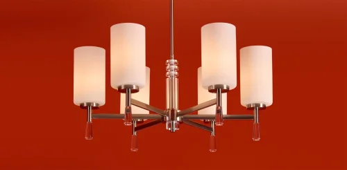 Люстра на штанге Chic FR2031PL-06N Freya белая на 6 ламп, основание никель в стиле классический фото 6 Люстра на штанге Chic FR2031PL-06N Freya белая на 6 ламп, основание никель в стиле классический фото 6