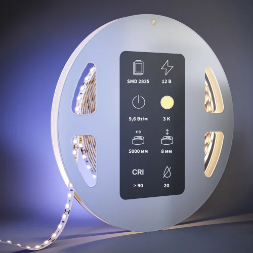 Светодиодная лента 12В 2835 9,6Вт/м 3000К 5м IP 20 201031 Maytoni цвет LED тёплый белый 3000K, световой поток 1010Lm фото 2