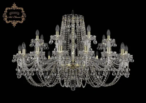 Люстра подвесная хрустальная 11.26.16+8.400.Gd.B Bohemia Art Classic прозрачная на 24 лампы, основание золотое в стиле классика 