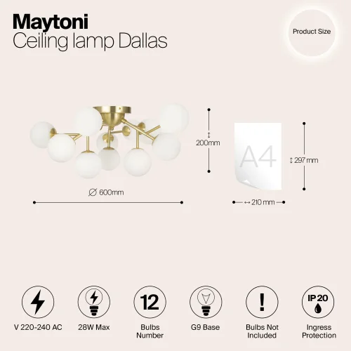 Люстра потолочная Dallas MOD545CL-12BS Maytoni белая на 12 ламп, основание золотое в стиле современный молекула фото 5