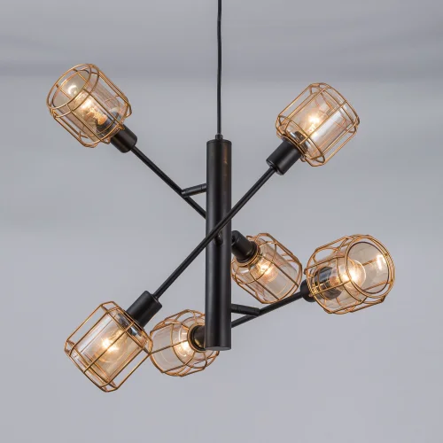 Люстра подвесная Таверна CL542162 Citilux прозрачная бронзовая янтарная на 6 ламп, основание чёрное в стиле кантри  фото 2