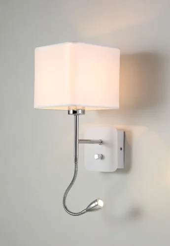 Бра PACO AP2 CHROME/WHITE Crystal Lux белый на 1 лампу, основание хром в стиле современный гибкая ножка фото 2