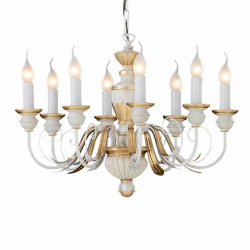 Люстра потолочная FIRENZE SP8 BIANCO ANTICO Ideal Lux без плафона на 8 ламп, основание белое золотое в стиле классический 