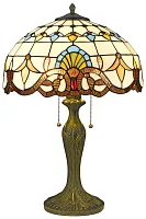 Настольная лампа Тиффани 830-804-02 Velante разноцветная 2 лампы, основание бронзовое коричневое металл в стиле тиффани орнамент цветы