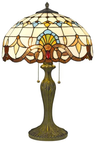 Настольная лампа Тиффани 830-804-02 Velante разноцветная 2 лампы, основание бронзовое коричневое металл в стиле тиффани орнамент цветы