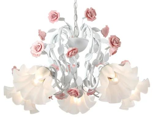 Люстра подвесная Fiori di rose 111.5 Lucia Tucci белая на 5 ламп, основание белое в стиле прованс флористика Люстра подвесная Fiori di rose 111.5 Lucia Tucci белая на 5 ламп, основание белое в стиле прованс флористика